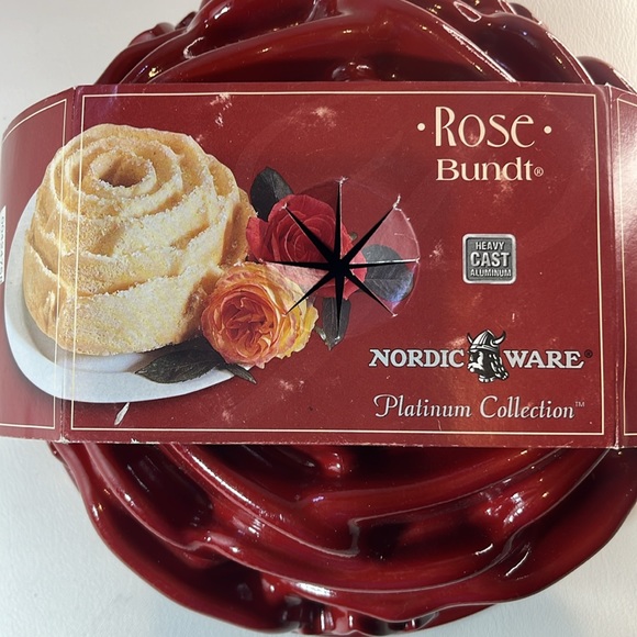 Nordic Ware Rose Bundt Pan Red NEW Platinum Collection Bakeware Cast Aluminum - Picture 8 of 10